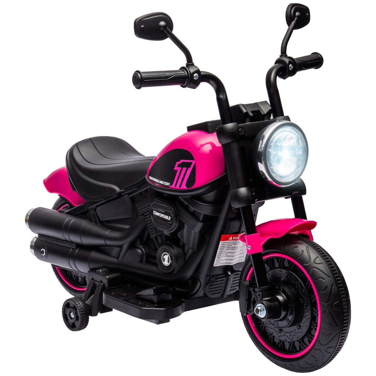 Motocicleta Elétrica para Crianças de 18-36 Meses com Bateria 6V Farol e Rodas Auxiliares Removíveis 25 kg 76x42x57 cm Rosa — foto 1