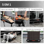 Bancada de Trabalho 5 em 1 Mesa de Trabalho com Altura Ajustável em 2 Níveis Pés Retráteis e 4 Rodas Carga Máxima 150kg para Oficina Garagem 105x74x80cm Preto — foto 4