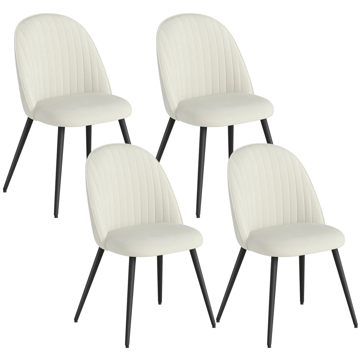 Conjunto de 4 Cadeiras de Sala de Jantar Modernas Cadeiras Estofadas em Veludo com Encosto Alto e Pés de Aço para Sala de Estar 50x52x83 cm Creme — foto 1