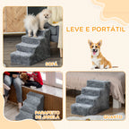 Escada para Animais de Estimação com 4 Degraus 2 em 1 com Capa Removível e Lavável Escada para Cães Gatos Carga 30kg 60x35x44cm Cinza — foto 7