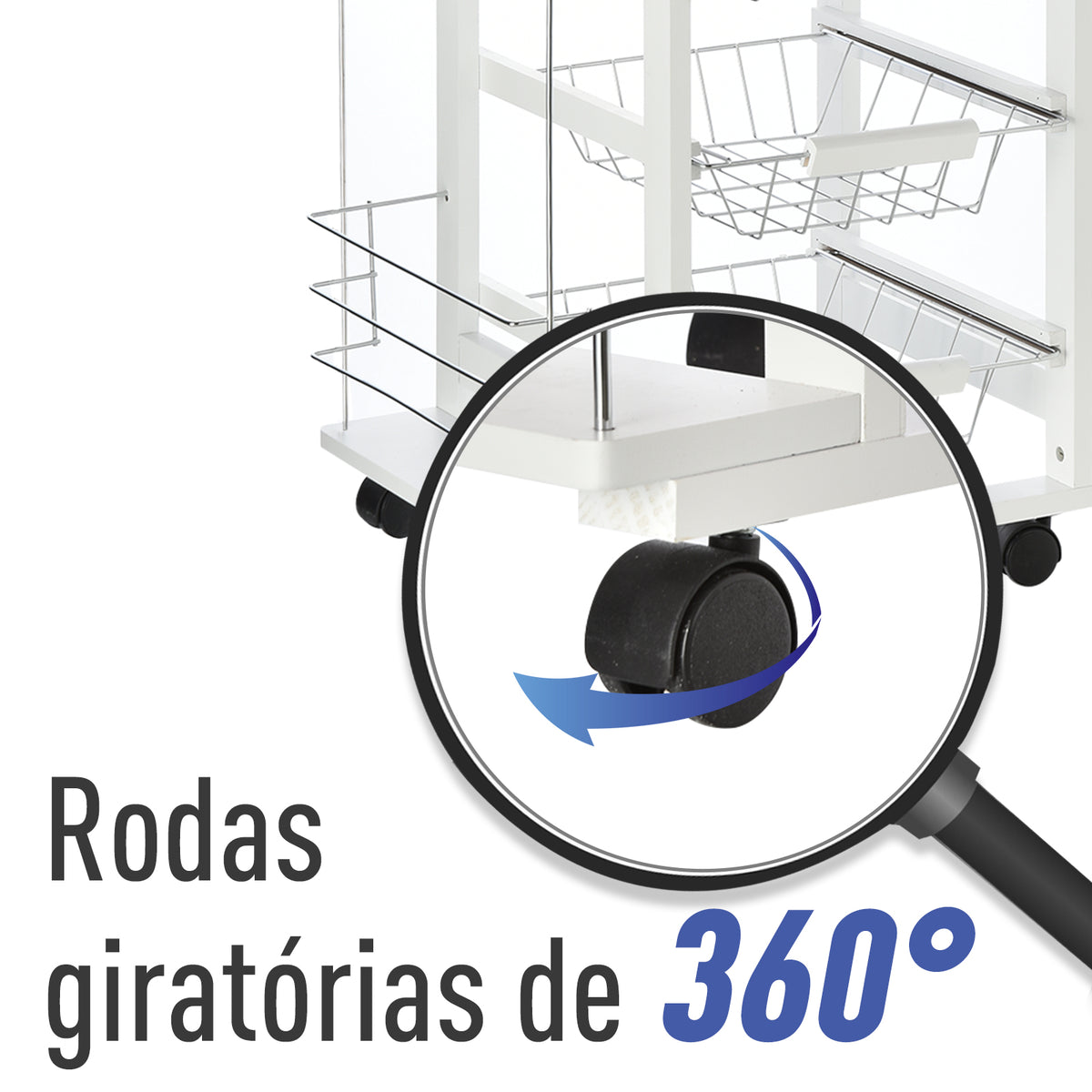 Carrinho de Cozinha com Rodas Carrinho Auxiliar com Gaveta 4 Cestas Amovíveis de Metal e Prateleiras Laterais 47x37x83 cm Branco — foto 6