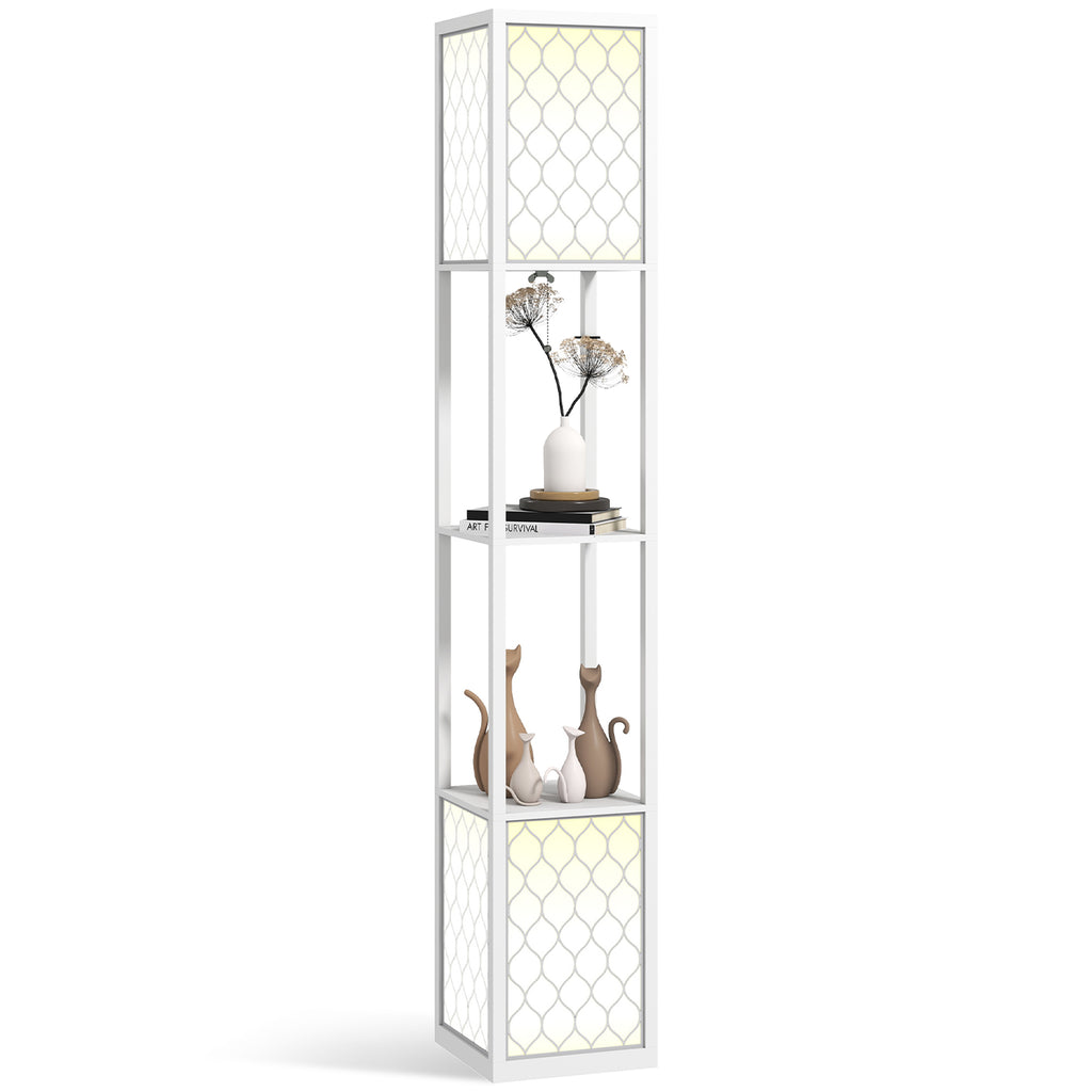 Candeeiro de Pé de Madeira Candeeiro de Pé com Estantes Lâmpada E27 Máx. 40W com Interruptor para Sala de Estar Dormitório Escritório 26x26x156 cm Branco — foto 1