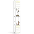 Candeeiro de Pé de Madeira Candeeiro de Pé com Estantes Lâmpada E27 Máx. 40W com Interruptor para Sala de Estar Dormitório Escritório 26x26x156 cm Branco — foto 1