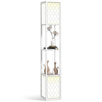 Candeeiro de Pé de Madeira Candeeiro de Pé com Estantes Lâmpada E27 Máx. 40W com Interruptor para Sala de Estar Dormitório Escritório 26x26x156 cm Branco — foto 1