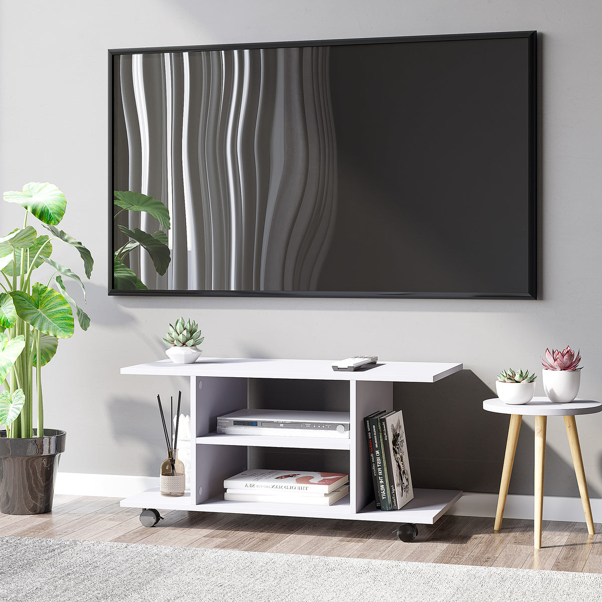 Móvel para TV para Televisores de até 42 Polegadas Móvel de TV com Prateleiras e Rodas com Travão 80x40x40cm Branco — foto 2