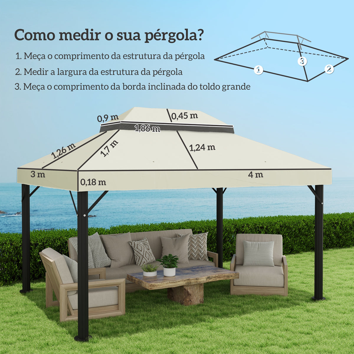 Toldo de Substituição para Pérgola 4x3 m Toldo para Pérgola com Teto Duplo Mosqueteira Proteção UV 30+ Toldo de Substituição para Pérgula Creme — foto 3
