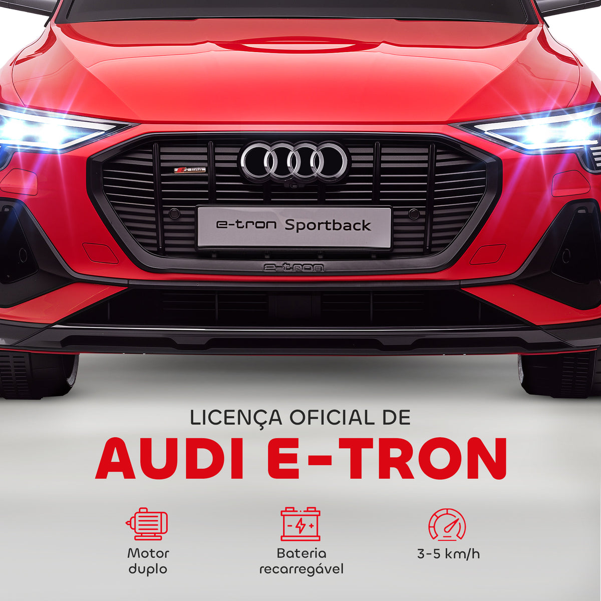 Carro Elétrico Audi E-Tron 12V para Crianças acima de 3 Anos com Controle Remoto Faróis Buzina Música MP3 TF USB e Abertura da Porta 3-8km/h 108x60x47cm Vermelho — foto 4