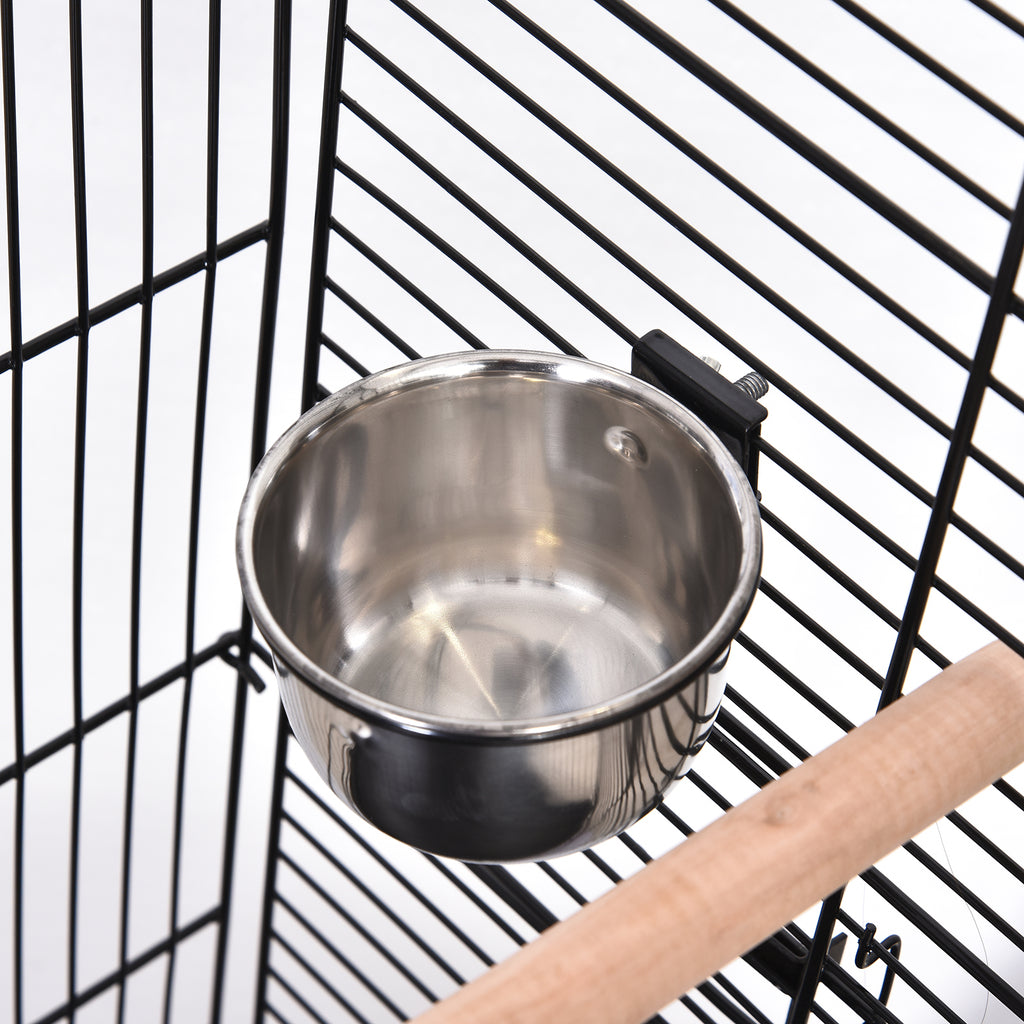 Gaiola com suporte e rodas Freios Bandeja Removível 2 alimentadores Prateleira inferior de metal para papagaios periquitos canários 51x51x135 cm preto — foto 4