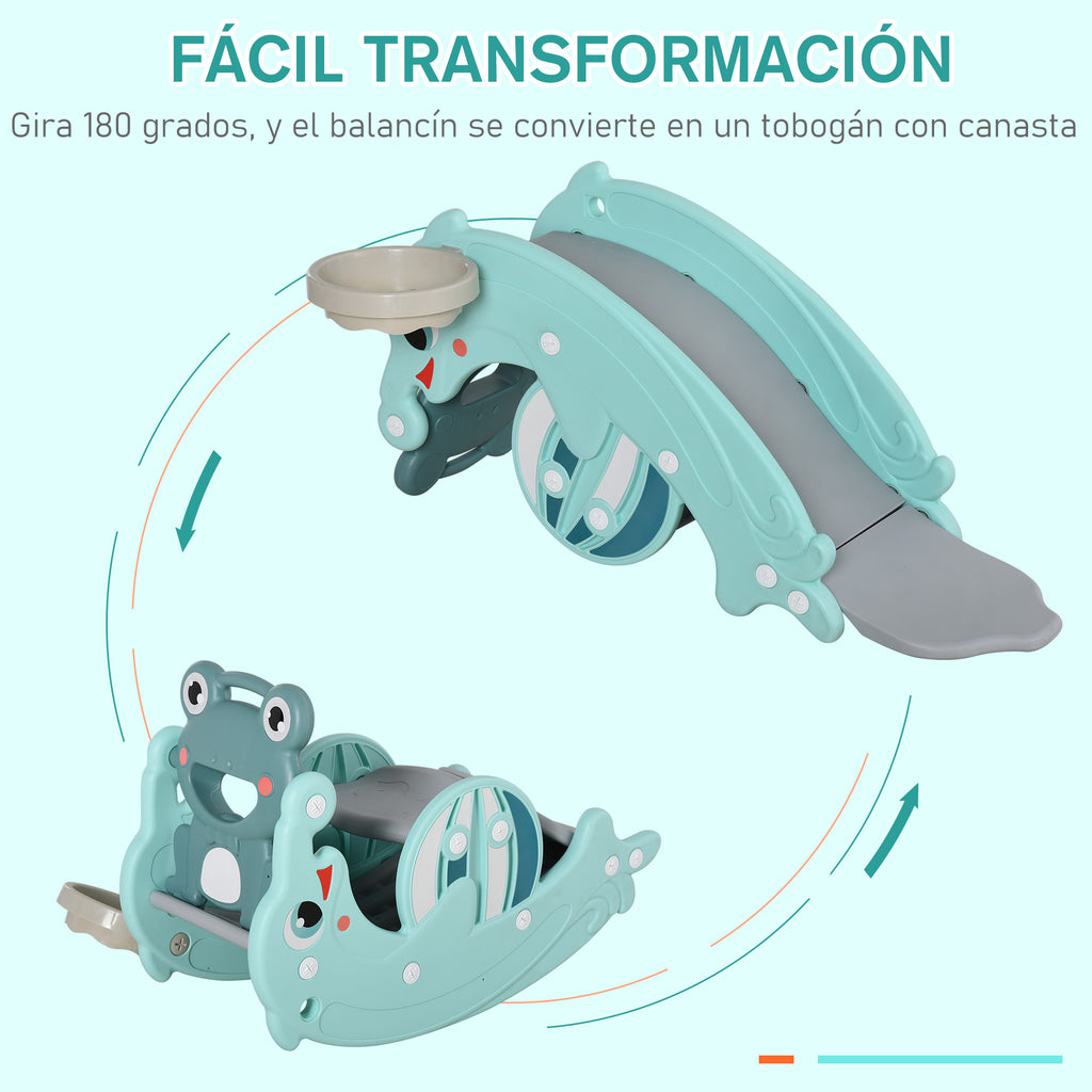 Balanço em forma de sapo 3 em 1escorrega em forma de golfinho e cesta de basquete Jogo multifuncional com superfícies suaves para crianças acima de 3 anos 72x34x47 cm Verde — foto 7