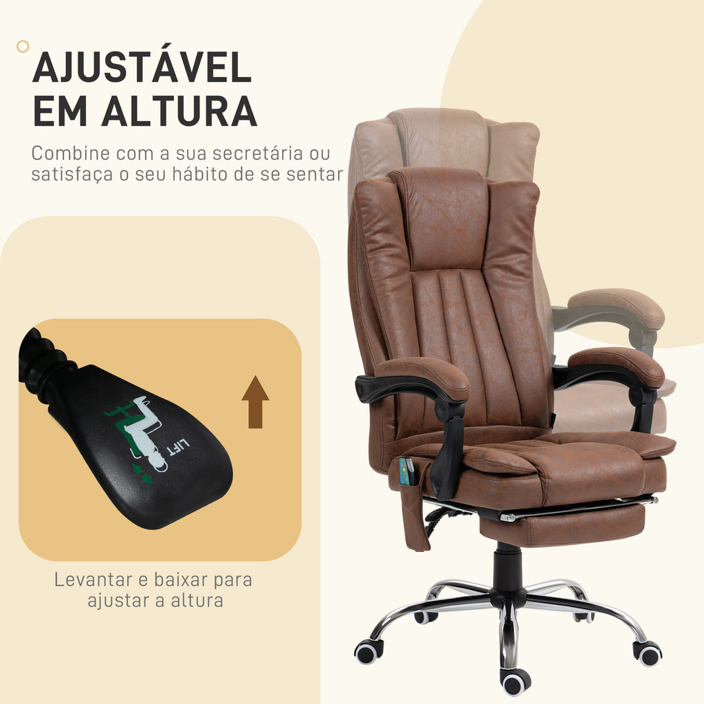 Cadeira de Massagem com 6 Pontos de Massagem Cadeira Giratória de Escritório Reclinável com Altura Ajustável Função de Aquecimento Apoio para os Pés Retrátil e Comando à Distância Marrom — foto 5