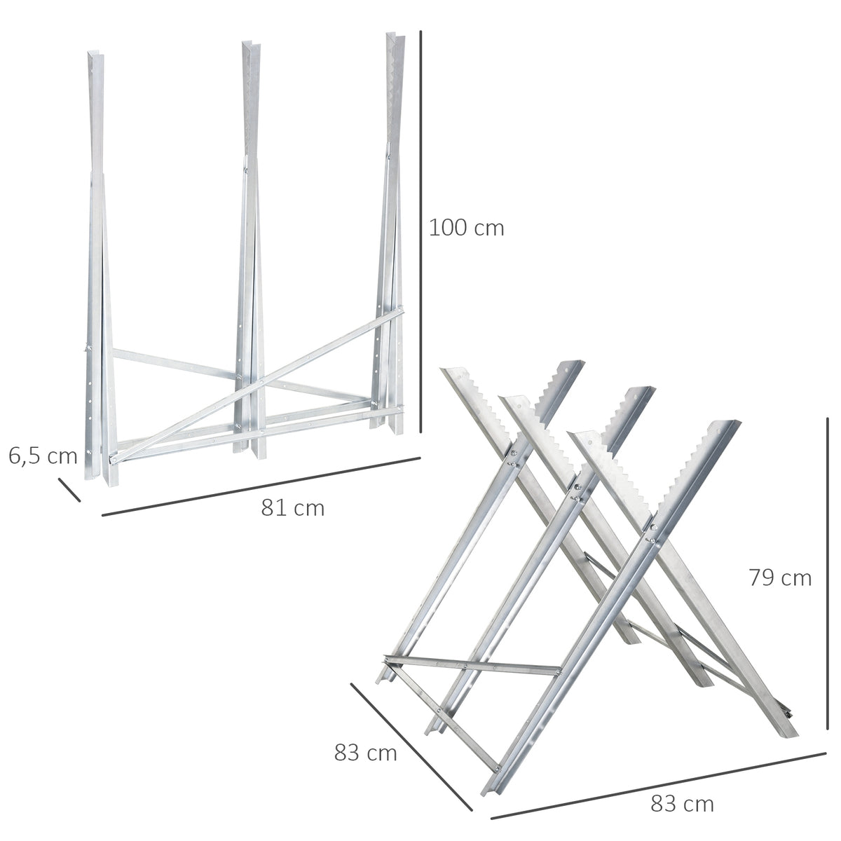 Cavalete para Serrar Dobrável com Altura Ajustável Cavalete com Estrutura Triangular de Metal Suporte para Lenha Carga100 kg 83x83x79 cm Prata — foto 3