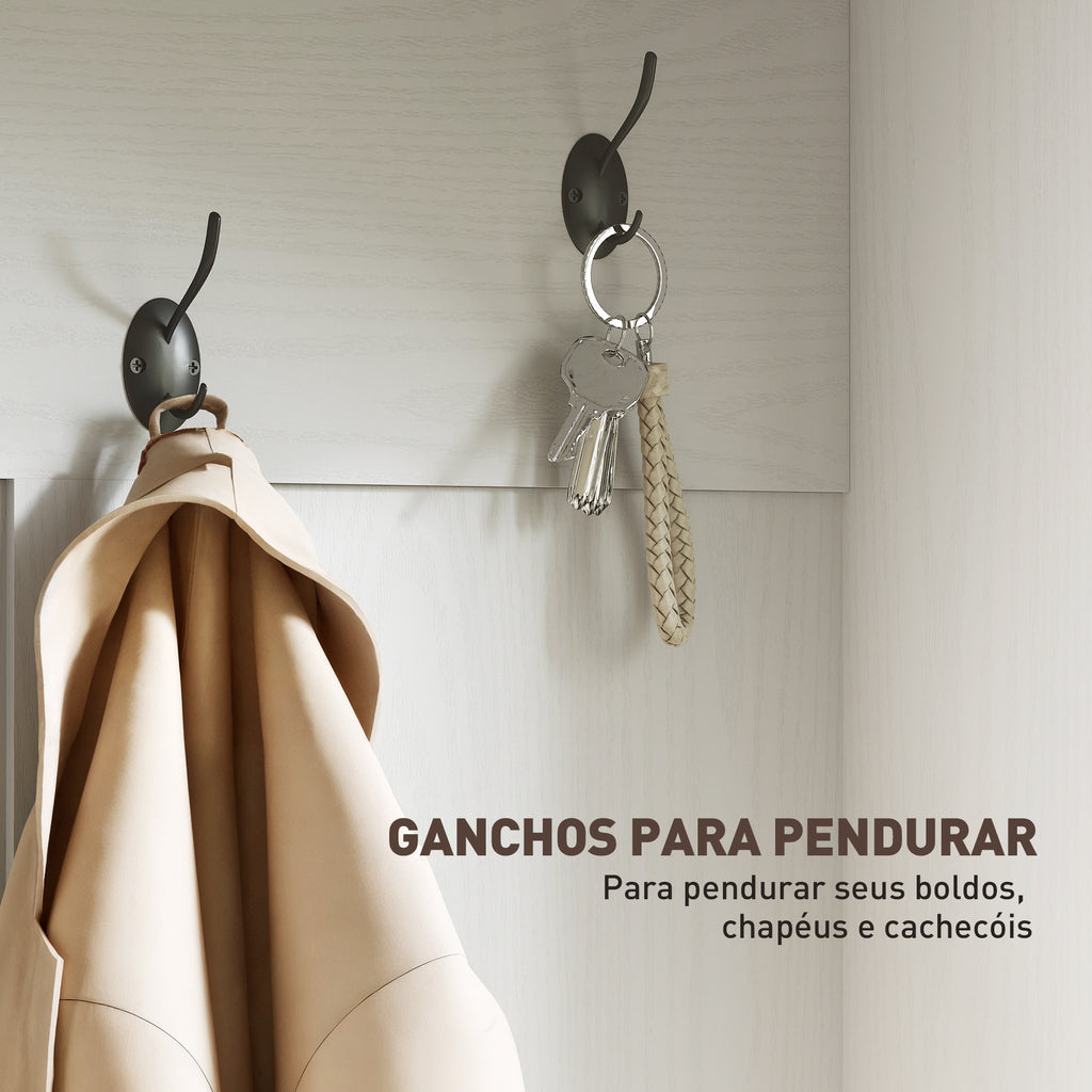 Móvel Cabide de Entrada Móvel de Entrada com Banco Sapateira 5 Ganchos 3 Prateleiras Armário e Compartimentos Estilo Rústico para Corredor Quarto Sala de Estar 105x40x180 cm Branco — foto 5