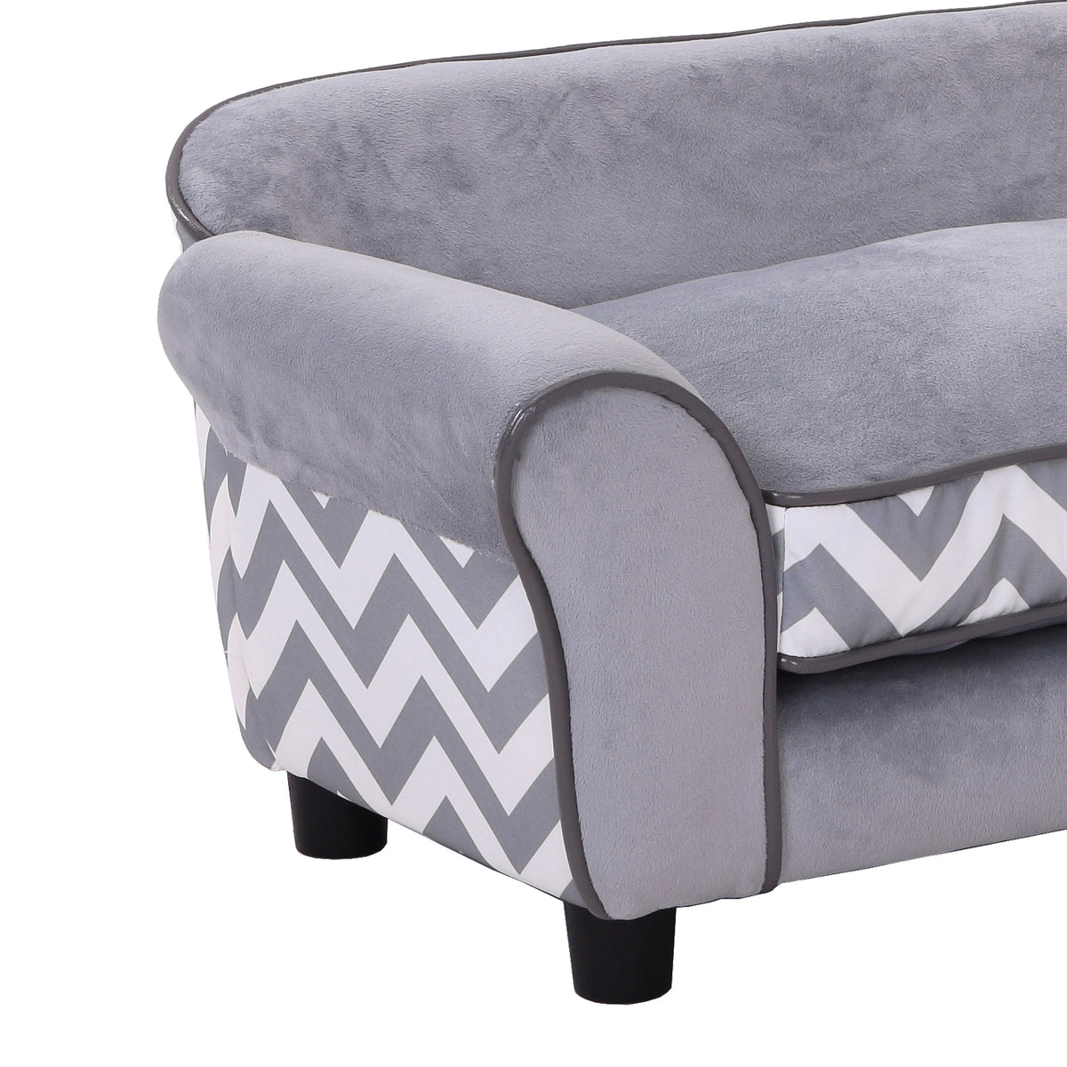 Sofá para animais de estimação com pernas Cama de cachorro de madeira com almofada acolchoada aconchegante e capa lavável 73,5x41x33 cm cinza — foto 8