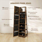 Joalheiro de Pé Armário para Jóias 360° Organizador de Jóias com Fechadura e Espelho Incorporado Carga Máxima 20 kg 38x38x160 cm Marrom Rústico — foto 5