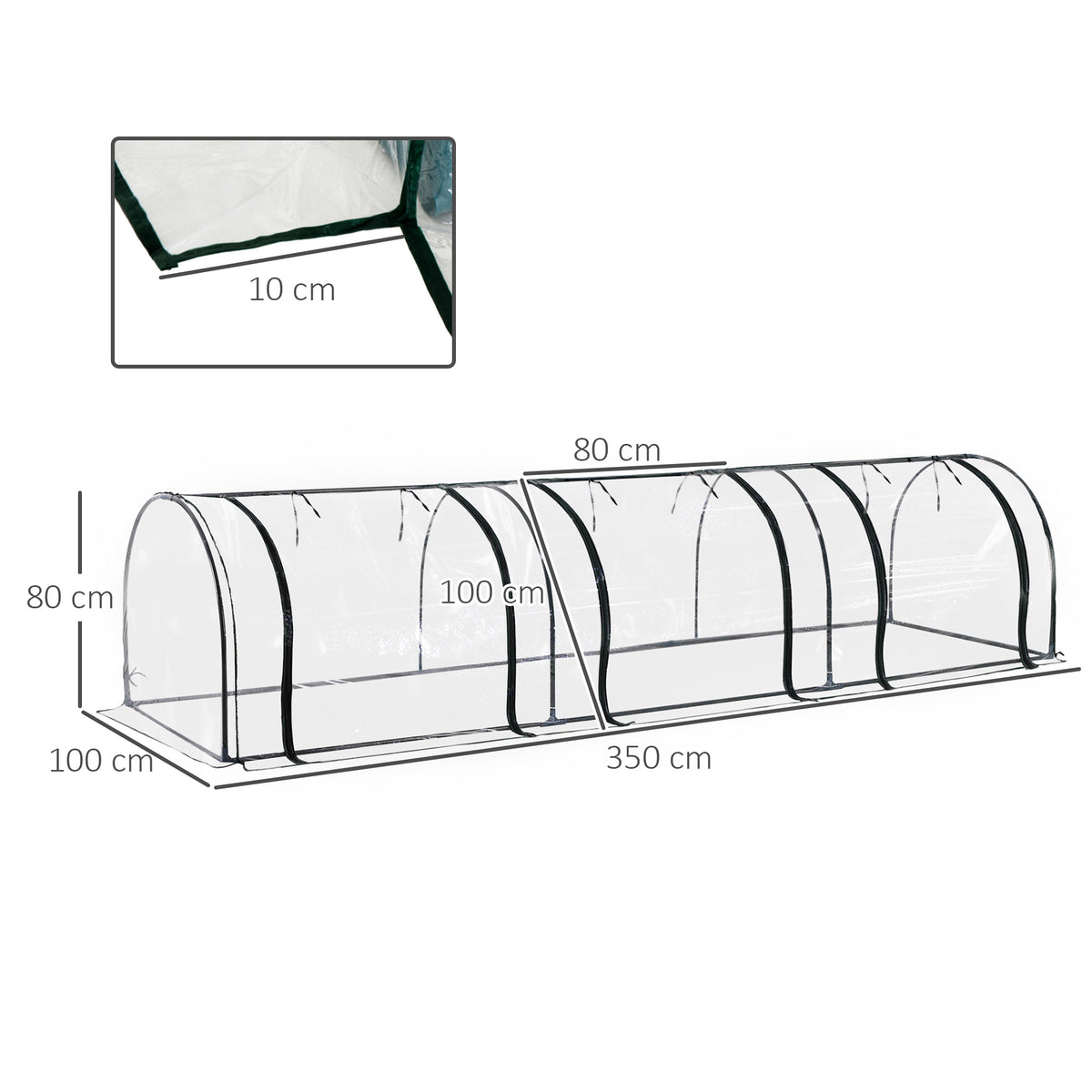 Estufa 350x100x80 cm para Jardim Varanda Estufa Pequena para Cultivo de Plantas com 3 Janelas Estrutura de Aço e PVC Transparente e Verde — foto 3