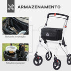 Andarilho para Idosos Dobrável de Alumínio Andador para Pessoas Maiores com 4 Rodas e Bandeja Andarilho com Altura Ajustável Travão e Bolsa de Transporte 64,5x54x90-102 cm Preto e Branco — foto 4