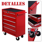 Carrinho de Ferramentas para Oficina com Rodas e 5 Gavetas Fechadura e Alça Lateral 67,5x33x77 cm Vermelho — foto 6