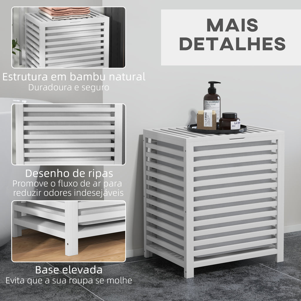 Cesto de Roupa de Bambu Cesto Roupa Suja Capacidade 55L com Bolsa Amovível Forma Retangular 50x36x60 cm Branco — foto 6