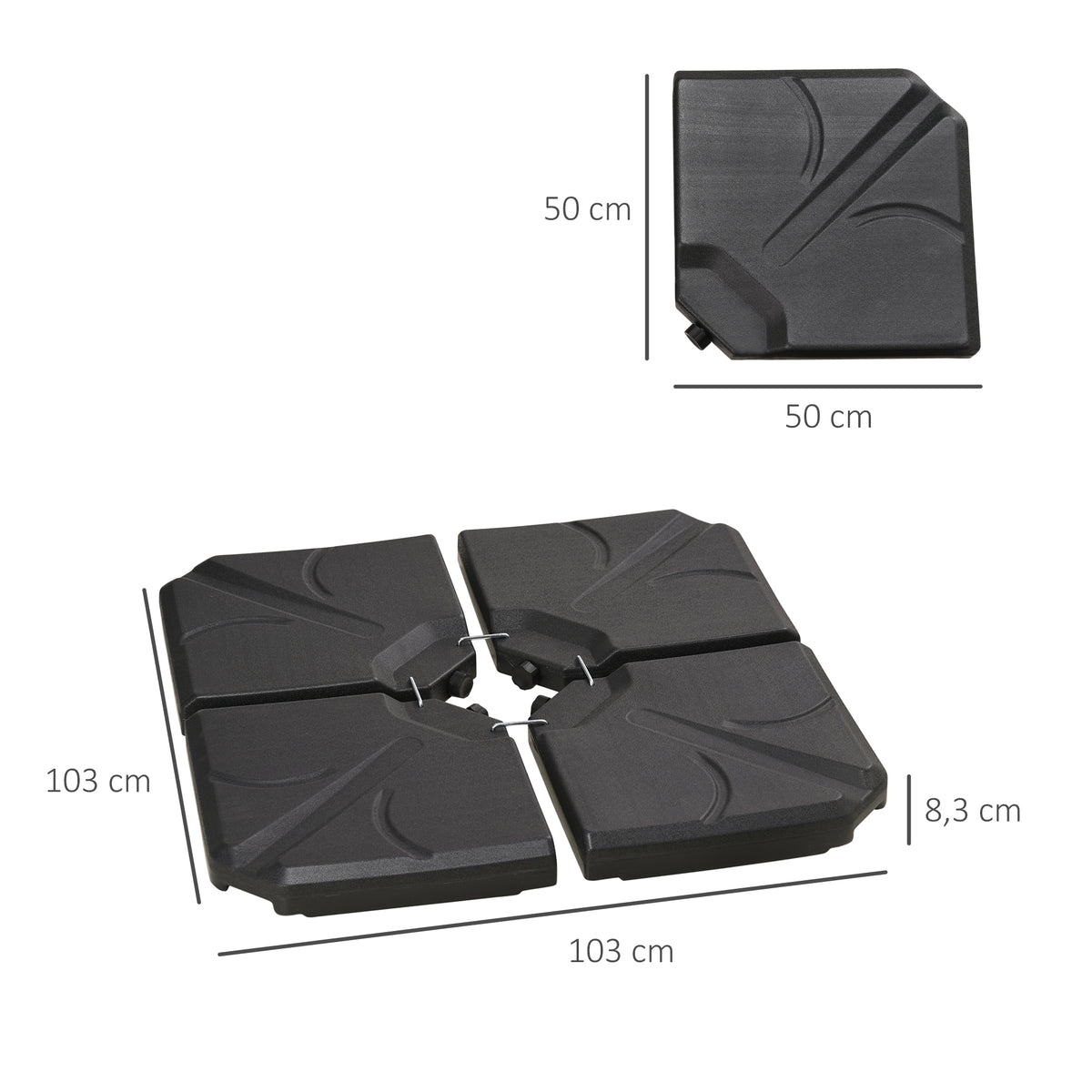 Base para Chapéu de Sol de 4 Peças Suporte para Chapéu de Sol Recarregável com Areia 72 kg ou Água 56 kg para Jardim Pátio ou Terraço Preto — foto 3