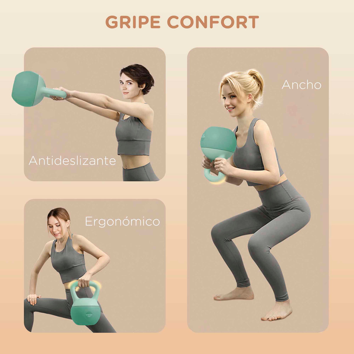 Kettlebell de 8 kg Pesa Russa Preenchida de Areia Metálica e Alça Antiderrapante para Treino de Musculação em Casa Ginásio 19x19x28 cm Verde — foto 5