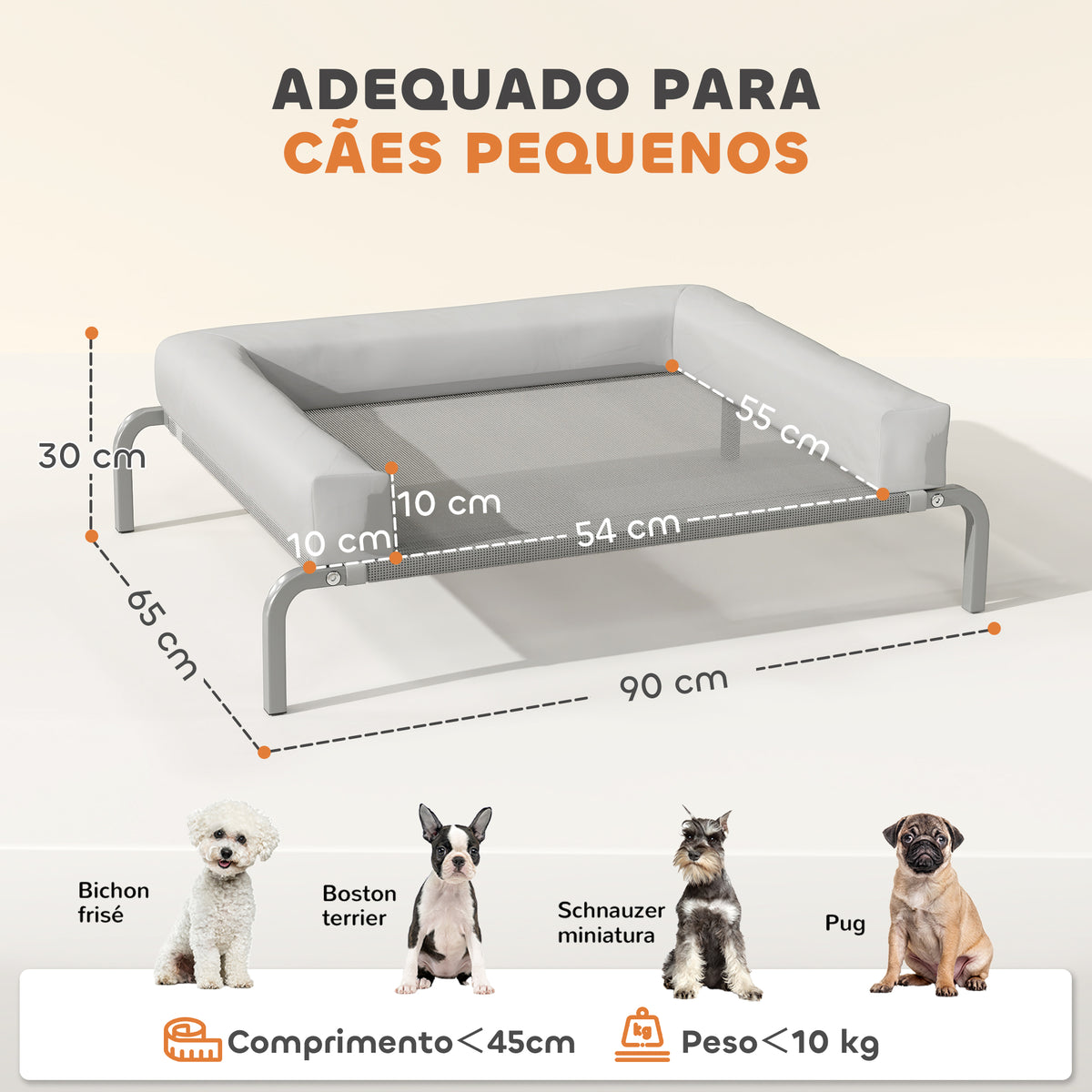 Cama Elevada para Cães com Latertais Amovíveis Cama Elevada para Cães Pequenos Portátil com Malha Respirável Estrutura de Aço para Interior e Exterior 90x65x30 cm Cinza Claro — foto 3