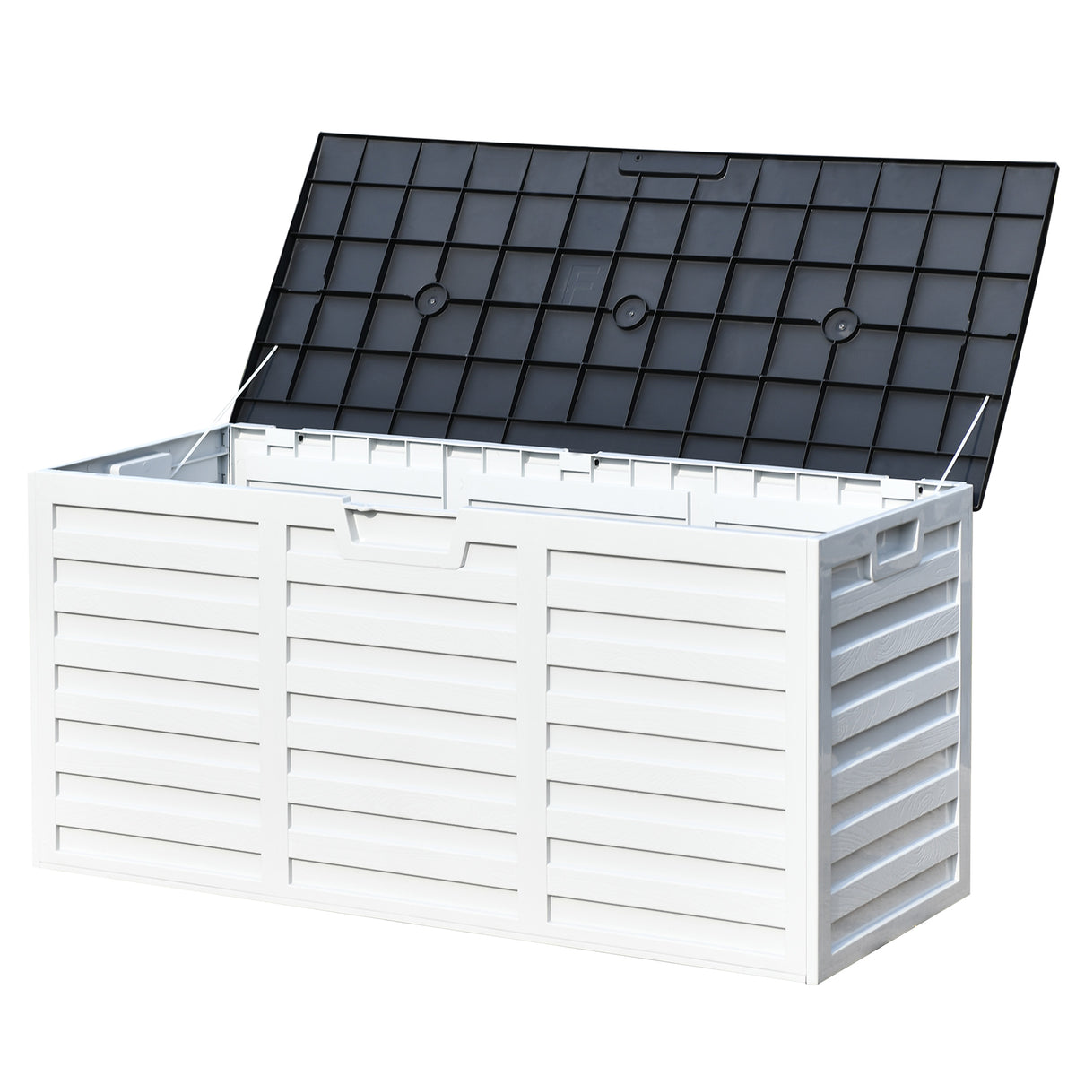Baú para armazenamento ao ar livre 260L com alças e rodas embutidas para jardim 112x49x53,5 cm Branco Cinza Escuro — foto 1