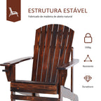 Cadeira Adirondack de Madeira Cadeira de Jardim com Apoio para os Braços Encosto Alto para Terraço Balcão Exterior 72,5x97x96cm Marrom — foto 6