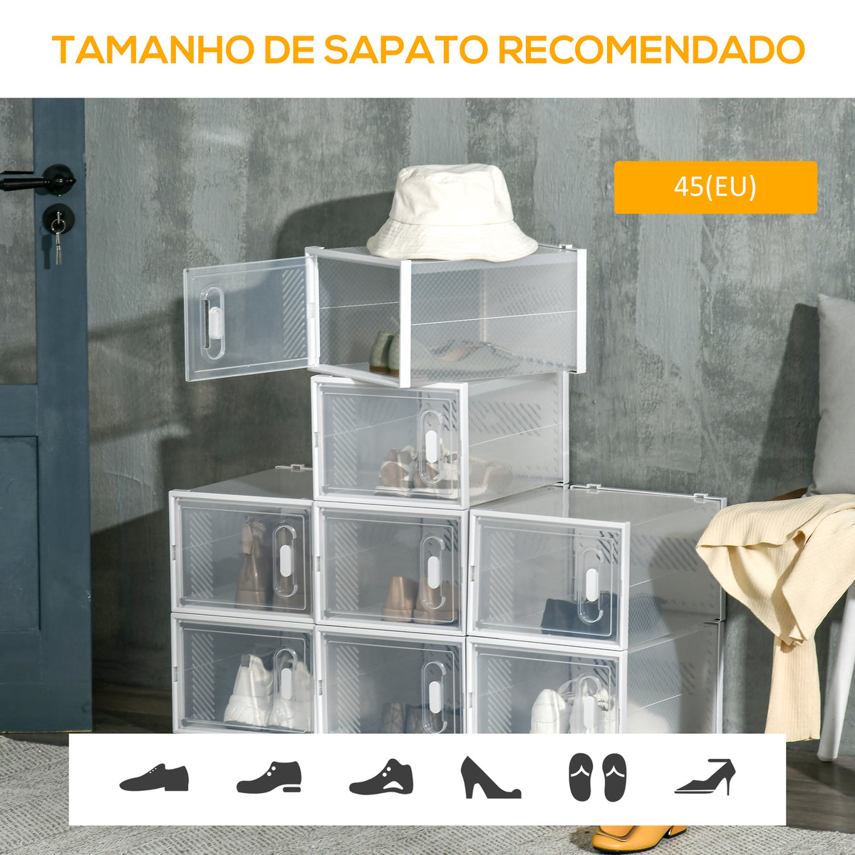 Armário Modular de Plástico Sapateira Modular com 8 Cubos Portas Magnéticas Organizador de Sapatos para Entrada Corredor Dormitório 28x36x21cm Transparente — foto 7