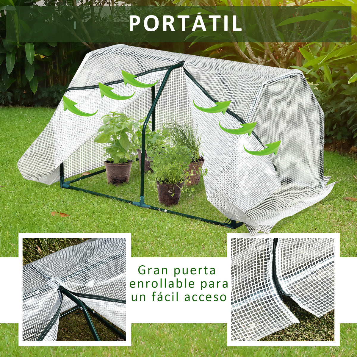 Estufa de Jardim Terraço 100x70x60cm Estufa Pequena com Zíper pra Cultivos de Plantas Flores Estrutura de Aço Cobertura PE Branco — foto 4