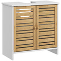 Móvel para Lavatório Móvel Sob Lavatório Moderno com Portas Magnéticas de Bambu e Estante Ajustável 60x30x60 cm Branco e Madeira — foto 1