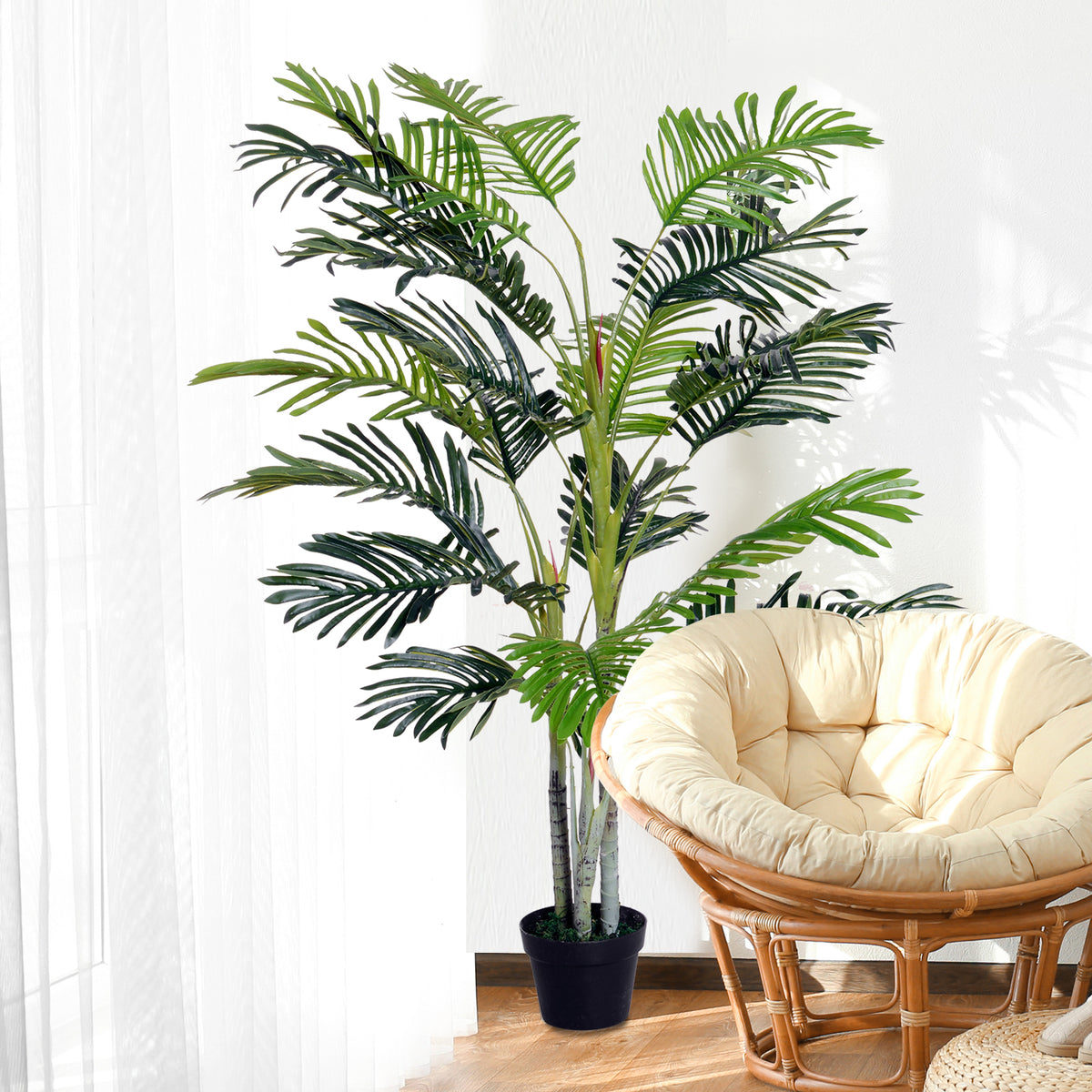 Palmeira Artificial 150cm com Aspecto Realista Planta Artificial Decorativa com Vaso Casa Varanda Jardim Verde — foto 2