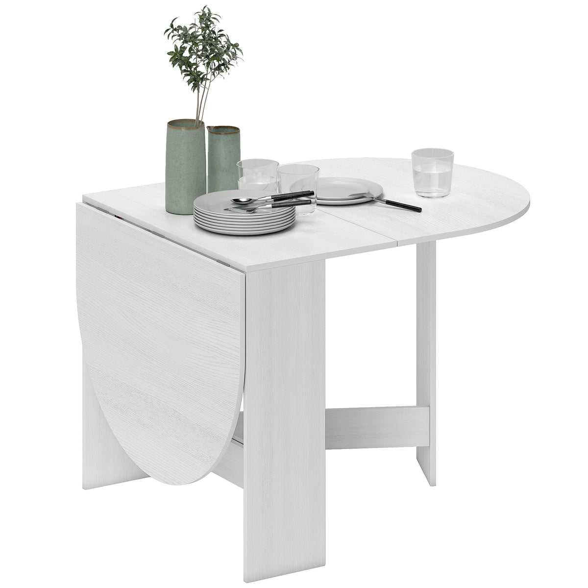 Mesa de Cozinha Dobrável Mesa de Jantar Dobrável Ovalada com Laterais Abatíveis Estilo Moderno 163x80x75 cm Branco — foto 1