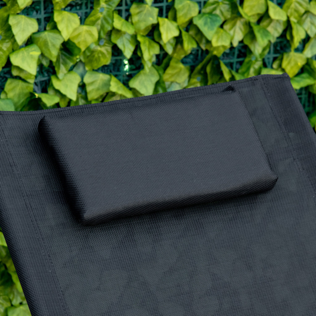 Espreguiçadeira de Jardim Ergonómica com Apoio para a Cabeça e Apoio para os Braços Espreguiçadeira Estofada em tecido Textilene Respirável para Terraço Pátio 59,5x160x83cm Preto — foto 6