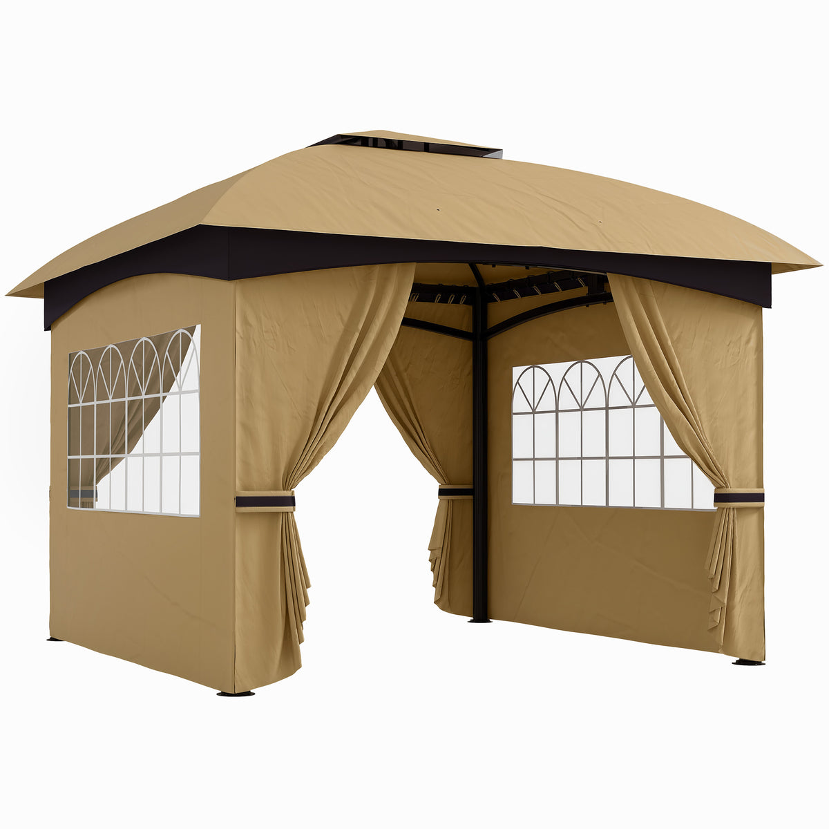 Pérgola de Jardim 3,35x3,35 m Pérgola de Exterior com Teto Duplo Paredes Laterais Anti-UV e Janelas Tenda para Eventos Bege — foto 1