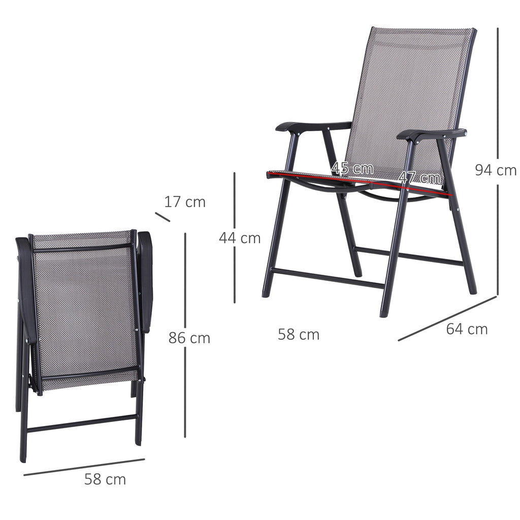 Conjunto de 2 Cadeiras Dobráveis para Exterior com Apoio para o Braço Cadeiras para Jardim com Textilene e Metal Carga 110 kg 58x64x94 cm Cinzento Claro — foto 3