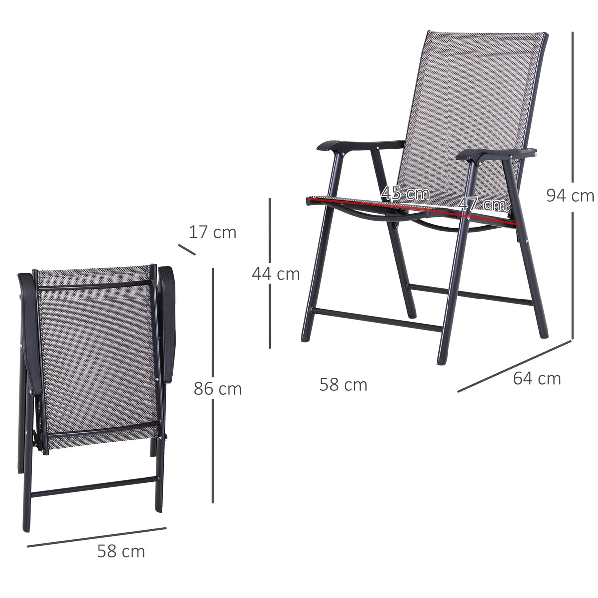 Conjunto de 2 Cadeiras Dobráveis para Exterior com Apoio para o Braço Cadeiras para Jardim com Textilene e Metal Carga 110 kg 58x64x94 cm Cinzento Claro — foto 3