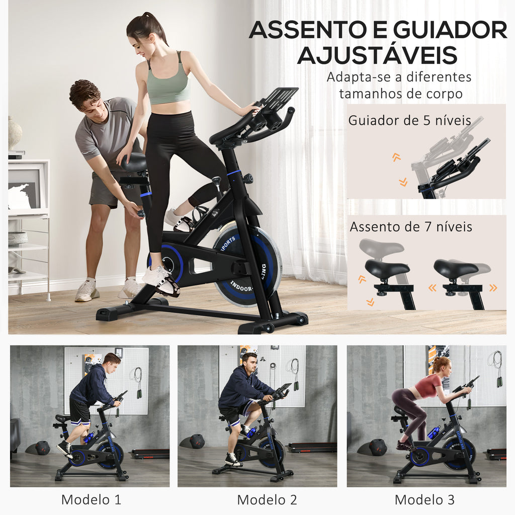 Bicicleta Estática com Resistência Ajustável Bicicleta Estática Fitness com Volante de Inércia 8 kg Ecrã LCD Guiador e Assento Ajustáveis para Casa Ginásio 103x53x110-114 cm Azul — foto 5