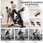 Bicicleta Estática com Resistência Ajustável Bicicleta Estática Fitness com Volante de Inércia 8 kg Ecrã LCD Guiador e Assento Ajustáveis para Casa Ginásio 103x53x110-114 cm Azul — foto 5