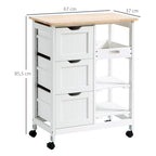 Carrinho de Cozinha com Rodas Carrinho de Serviço Multiuso com 3 Gavetas 2 Prateleiras Abertas e Bandeja para Sala de Jantar Sala de Estar 67x37x85,5cm Branco — foto 3