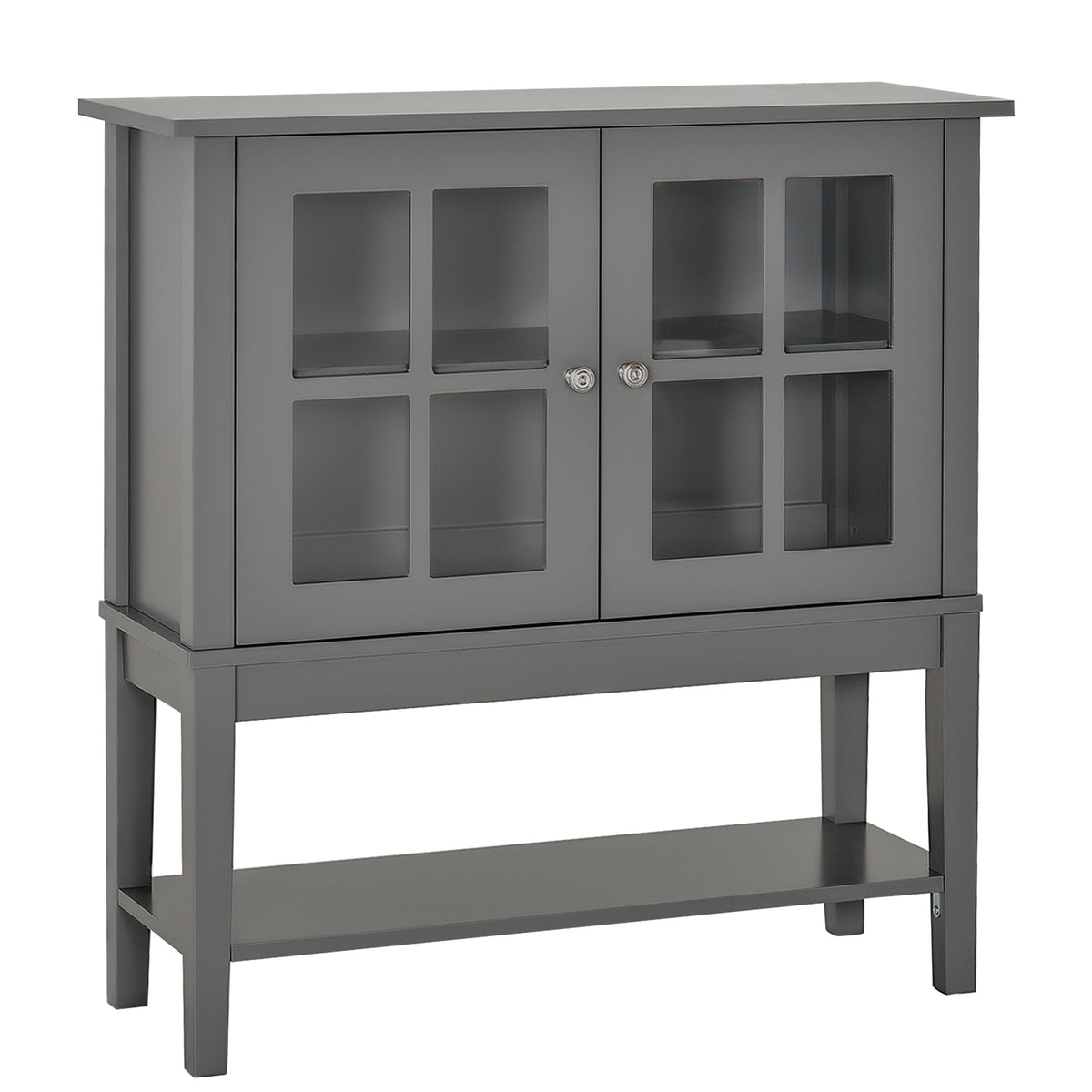 Aparador Vitrina Multifuncional para Entrada Cozinha Salas de Estar Aparador com Prateleiras 2 Portas e Anti-Tombo 80x28x84cm Cinza — foto 1