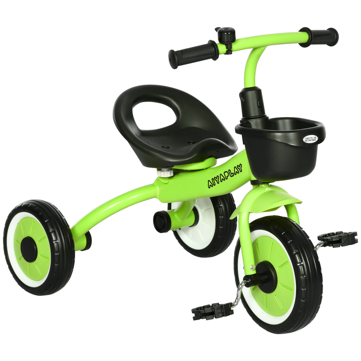 Triciclo para Crianças de 2 a 5 anos Triciclo Infantil com Assento Ajustável Cesta Buzina e Pedais e 3 Rodas Carga Máxima 25 kg 70,5x53x58 cm Verde e Preto — foto 1