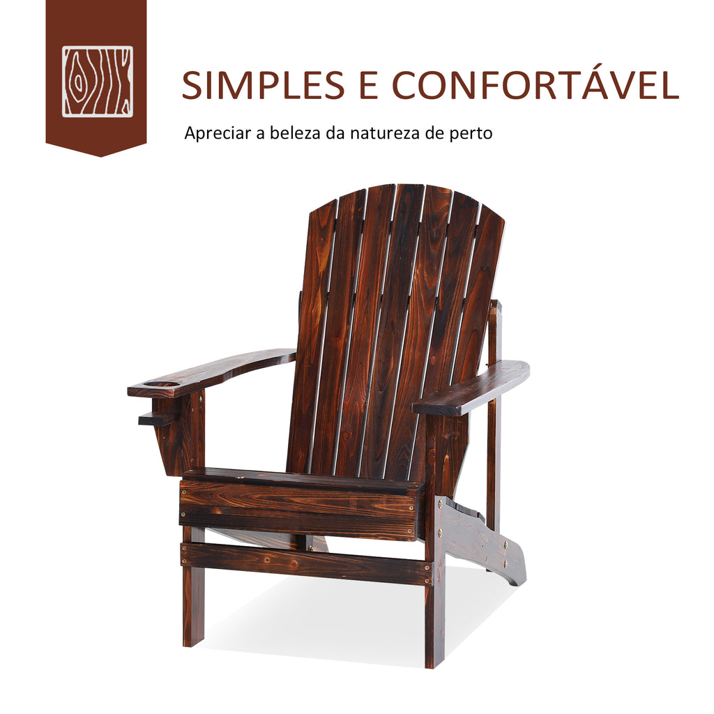 Cadeira Adirondack de Madeira Cadeira de Jardim com Apoio para os Braços Encosto Alto para Terraço Balcão Exterior 72,5x97x96cm Marrom — foto 4