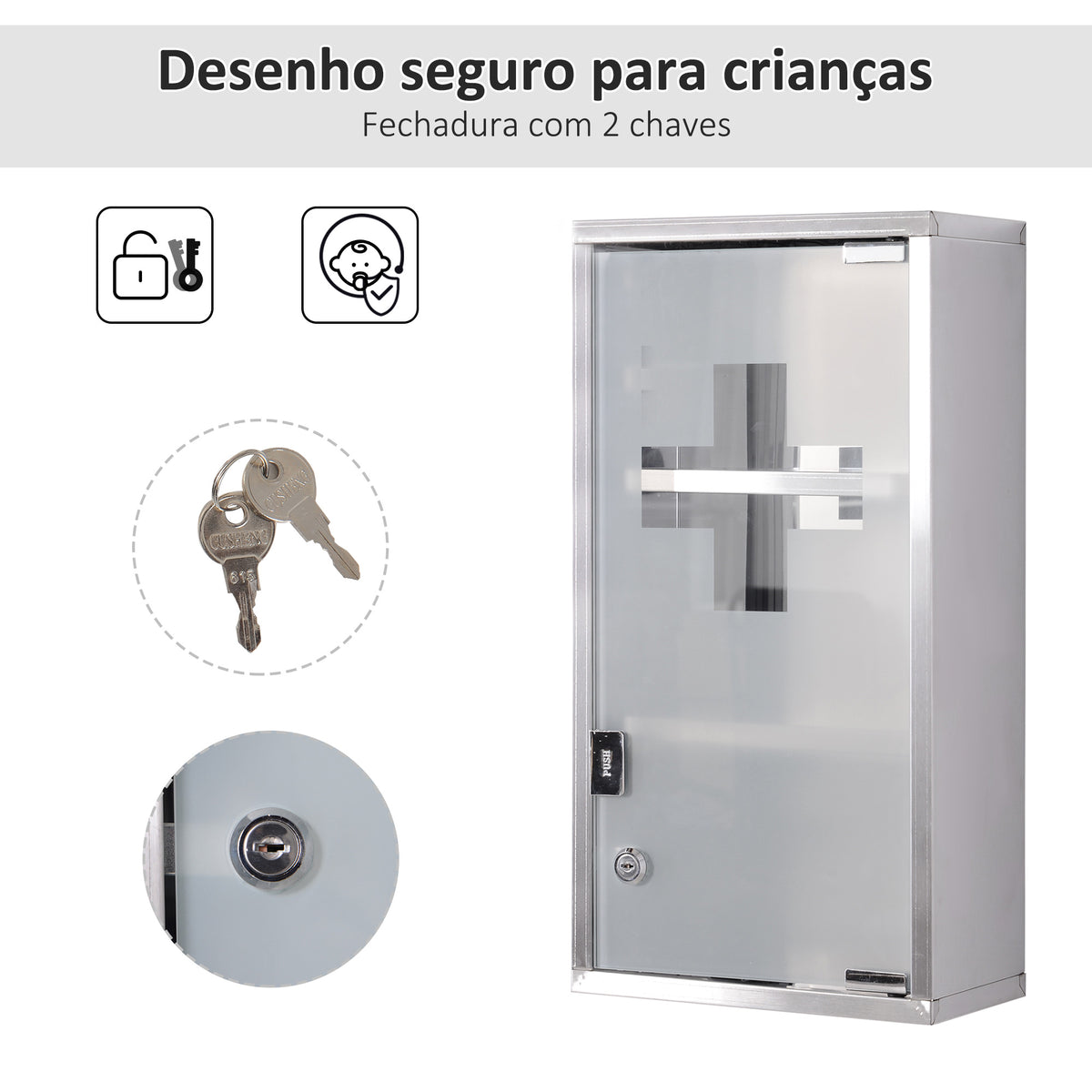 Armário de Medicamentos Armário de Primeiros Socorros de Aço Inoxidável com 3 Prateleiras e Fechadura 25x12x48 cm Prata — foto 5