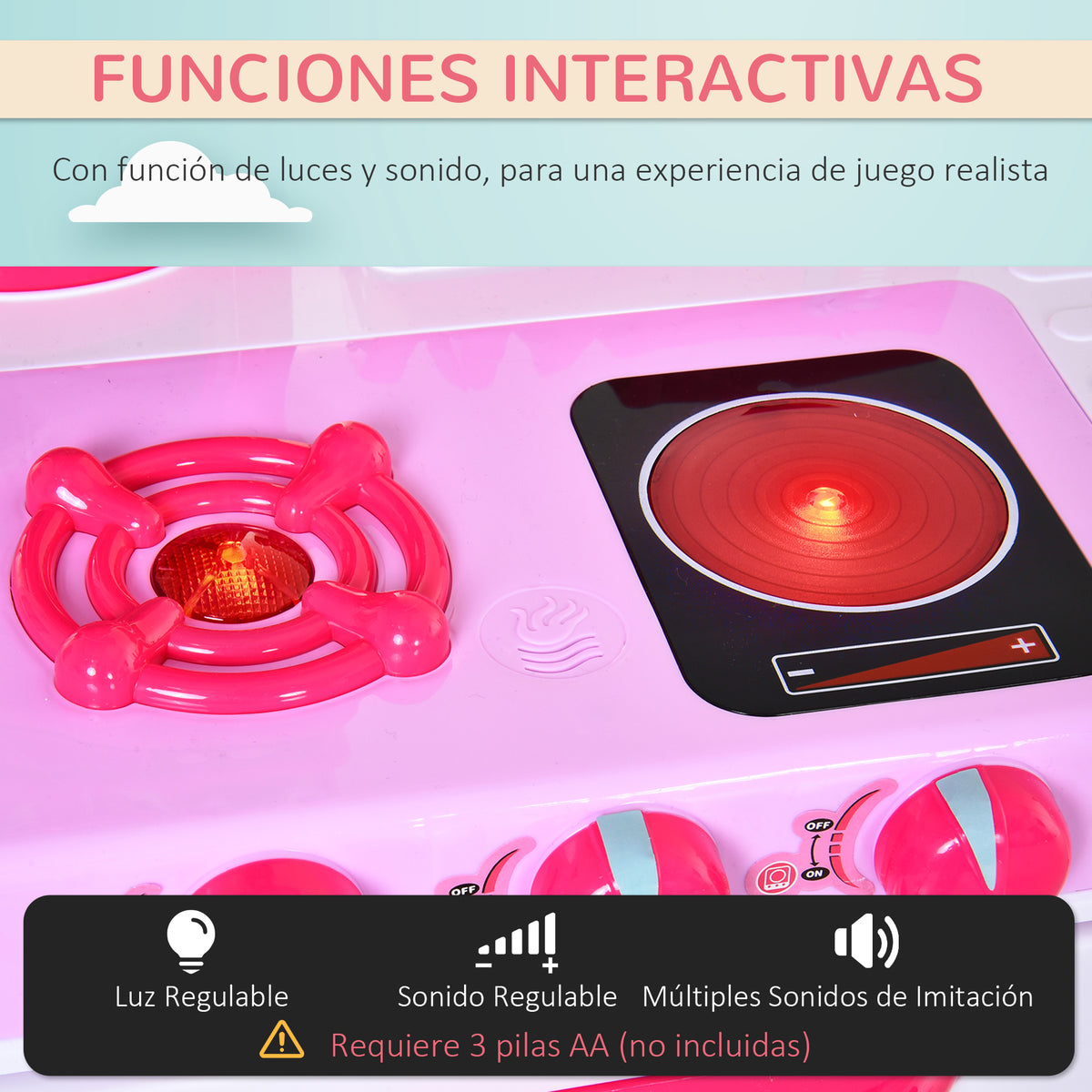 Cozinha para Crianças acima de 3 Anos Cozinha Infantil com 38 Acessórios Luz Som 78x29x87 cm Rosa — foto 4
