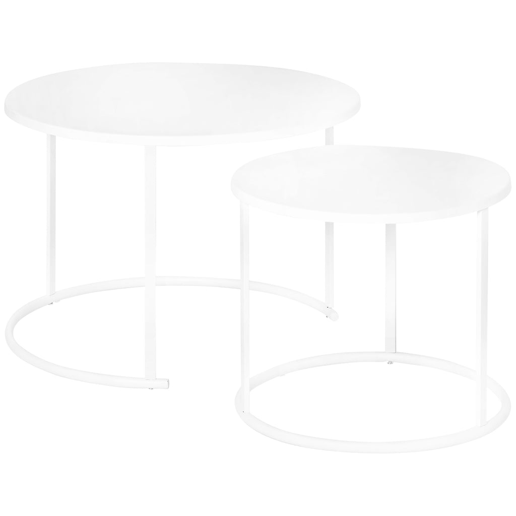 Conjunto de 2 Mesas de Centro Mesas Laterais Redondas de Metal para Sala Jardim Carga Máxima de 25 kg Φ70x50 cm Branco — foto 1