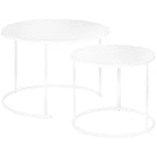 Conjunto de 2 Mesas de Centro Mesas Laterais Redondas de Metal para Sala Jardim Carga Máxima de 25 kg Φ70x50 cm Branco — foto 1