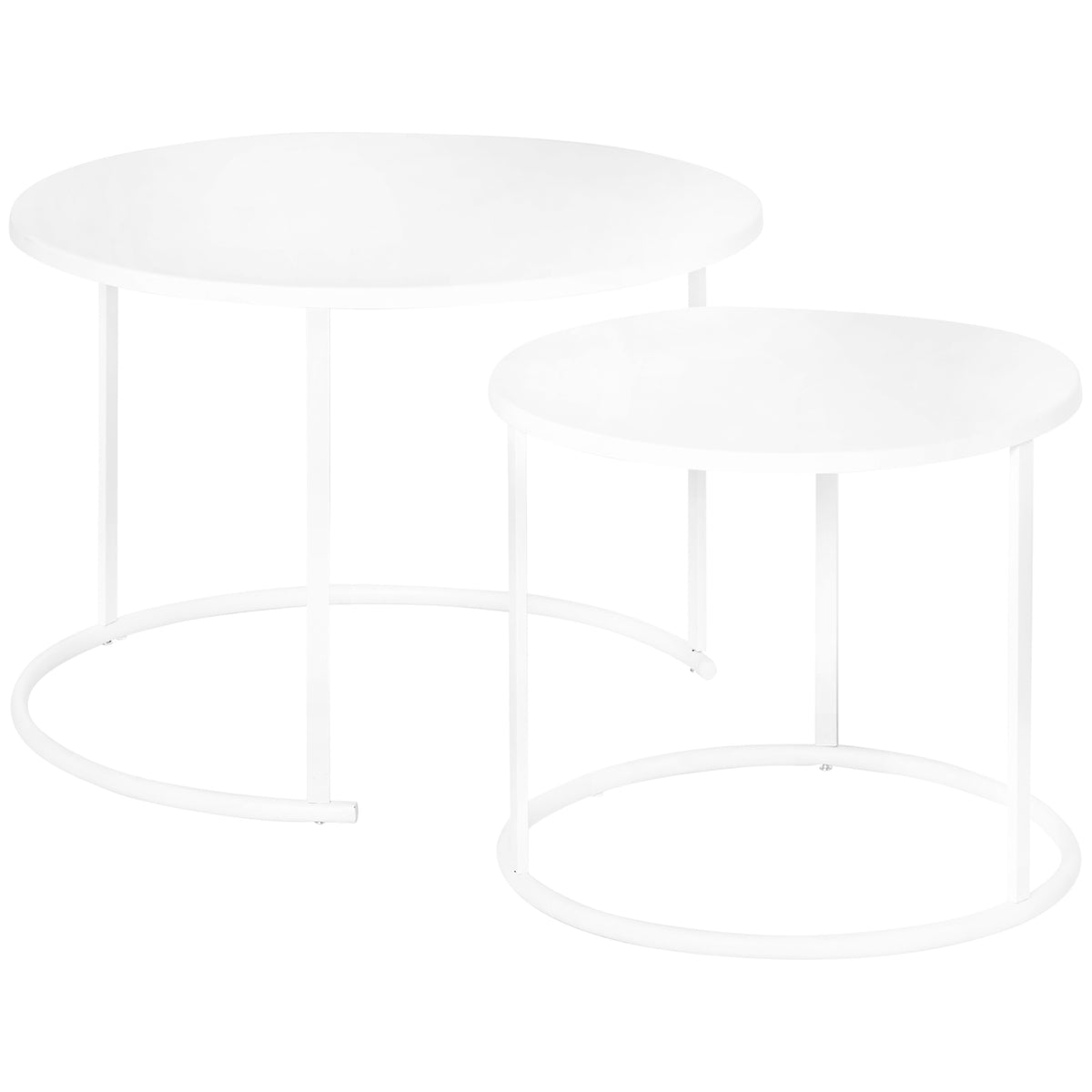 Conjunto de 2 Mesas de Centro Mesas Laterais Redondas de Metal para Sala Jardim Carga Máxima de 25 kg Φ70x50 cm Branco — foto 1