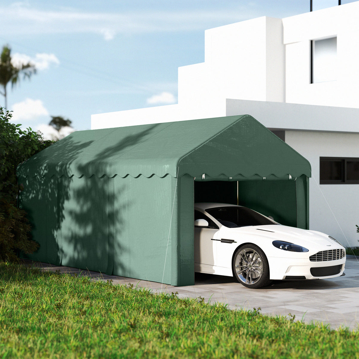 Tenda Garagem 6x3 m Tenda de Exterior para Carro Impermeável Garagem Portátil Anti-UV com Paredes Laterais Desmontáveis e 2 Portas com Fecho de Correr Verde — foto 2