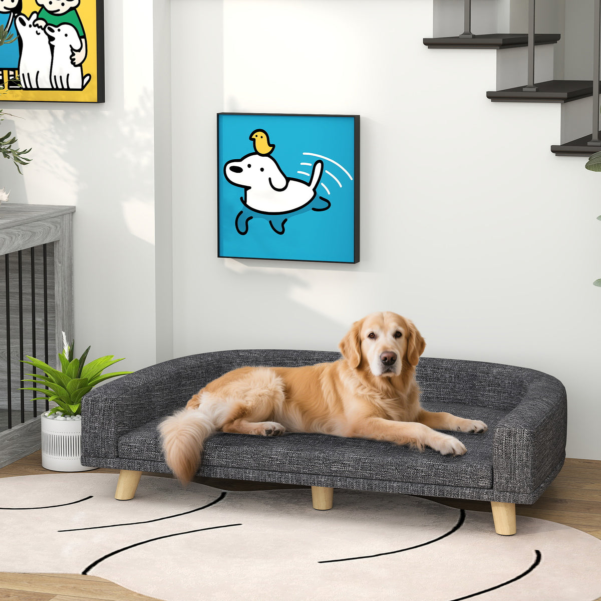 Sofá para Cães Cama Elevada para Cães Estofada com Almofada Lavável e Pés de Madeira de Pinho Carga Máxima 40 kg 98x67x25 cm Cinza Escuro — foto 2