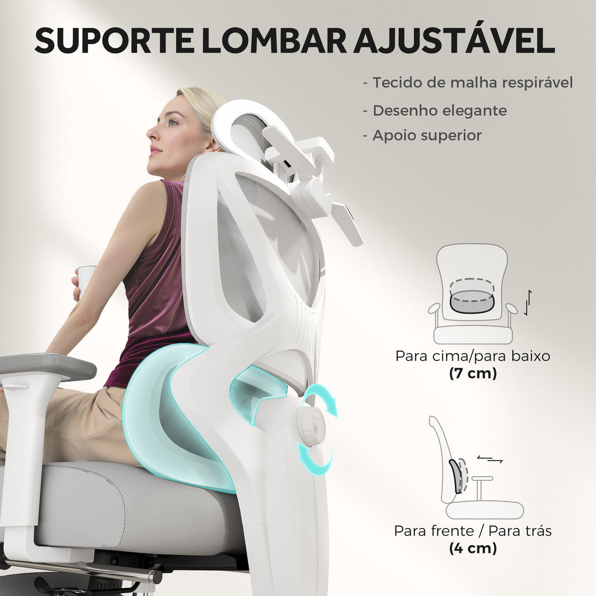 Cadeira de Escritório de Malha Reclinável com Apoio para a Cabeça Ajustável Suporte Lombar Apoio para os Pés Apoios para os Braços e Altura Regulável Suporta até 135 kg 71x70x109-119 cm Cinza — foto 5